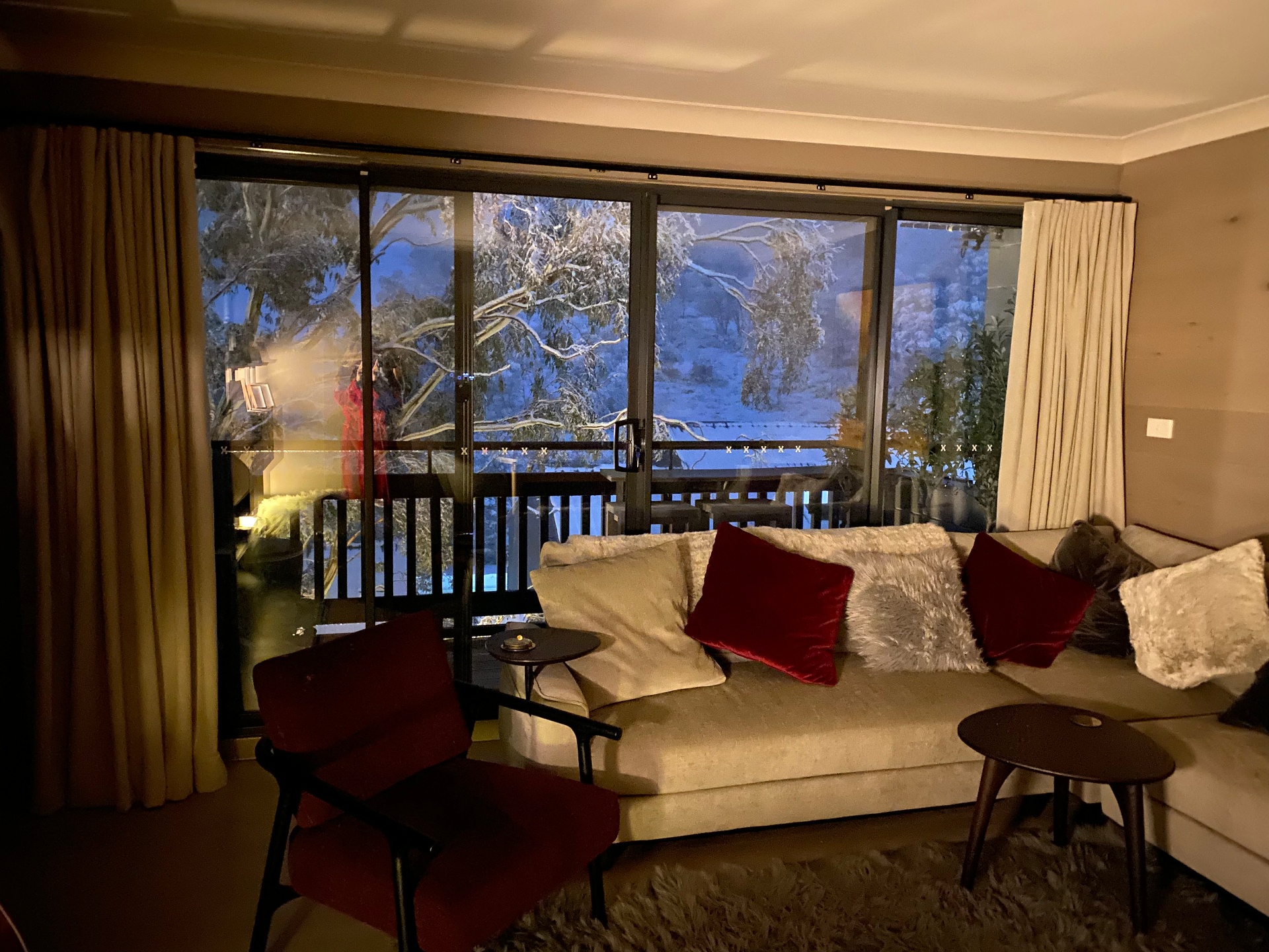 Snowy night, warm living room